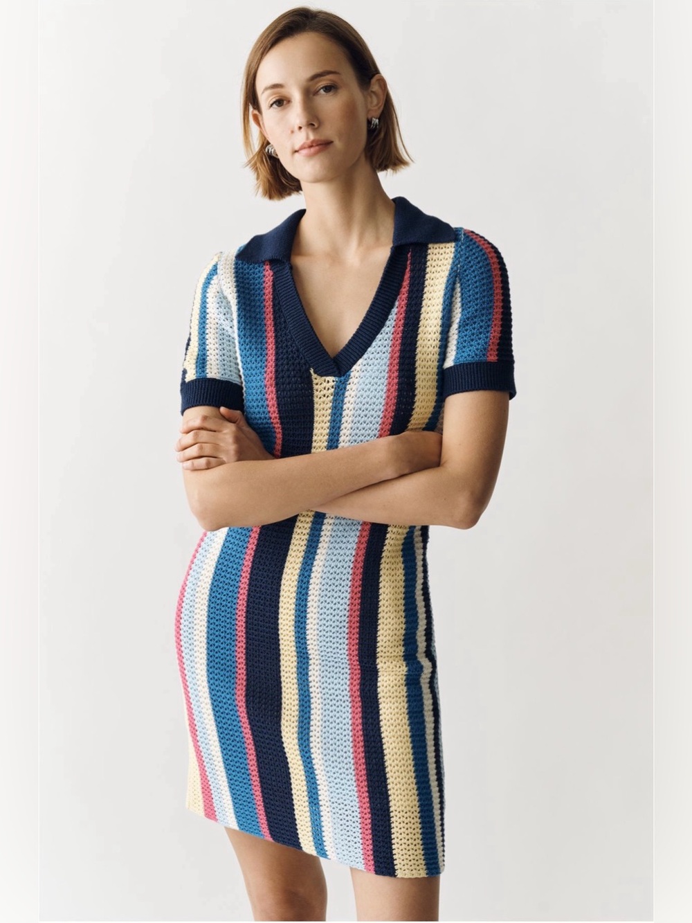 NWT Anthropologie Maeve Collared Knit Striped Mini Dress Small